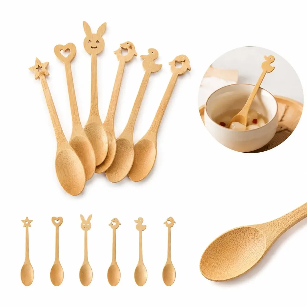 Cute Cartoon Hollow-Out Bamboo Spoons for Kitchen & Dining 2
