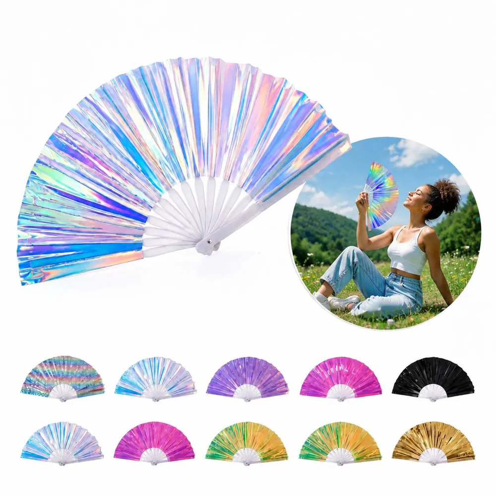 13" UV Glow Folding Fan with Clear Handle 2