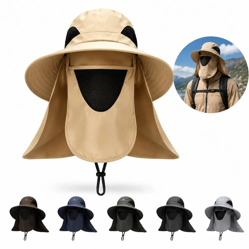 UPF 50+ Wide Brim Sun Hat with Face Cover for Hiking 2