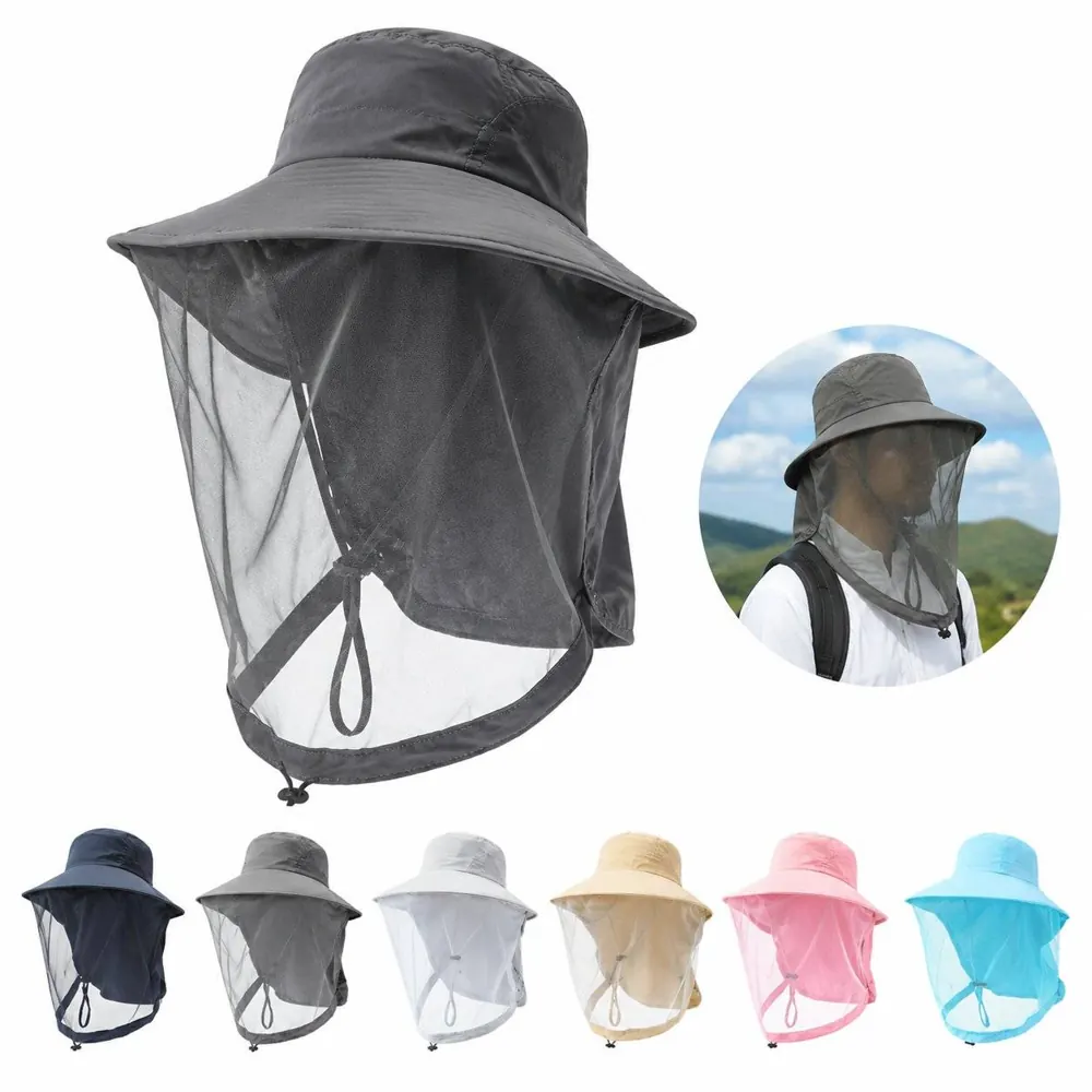 UPF50+ Wide Brim Bucket Hat with Head Net for Outdoor 2
