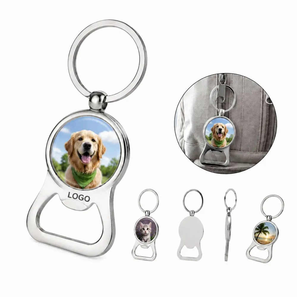 Custom Photo Metal Bottle Opener Keychain with Key Ring