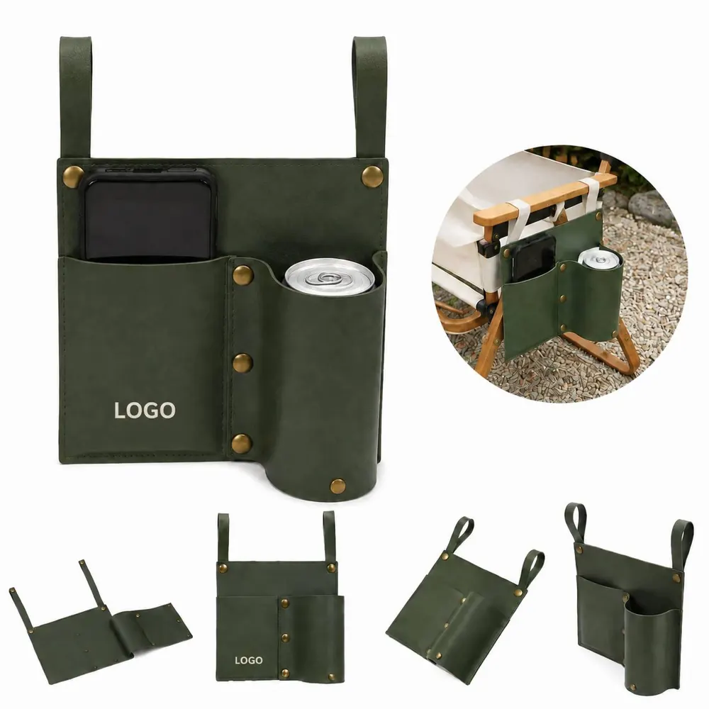 Leather Camping Chair Side Bag with Multi-Pocket Organizer