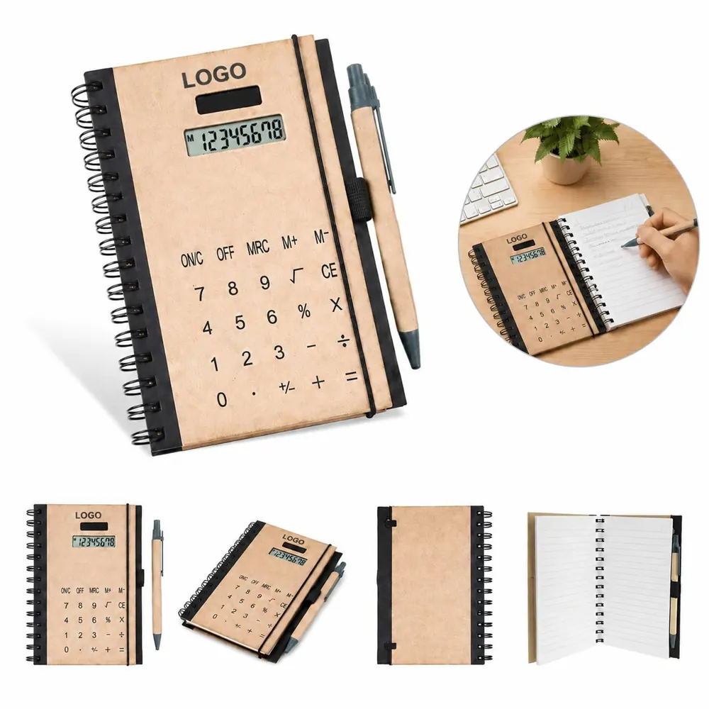 Solar Calculator Notebook with Spiral Binding, Battery-Free