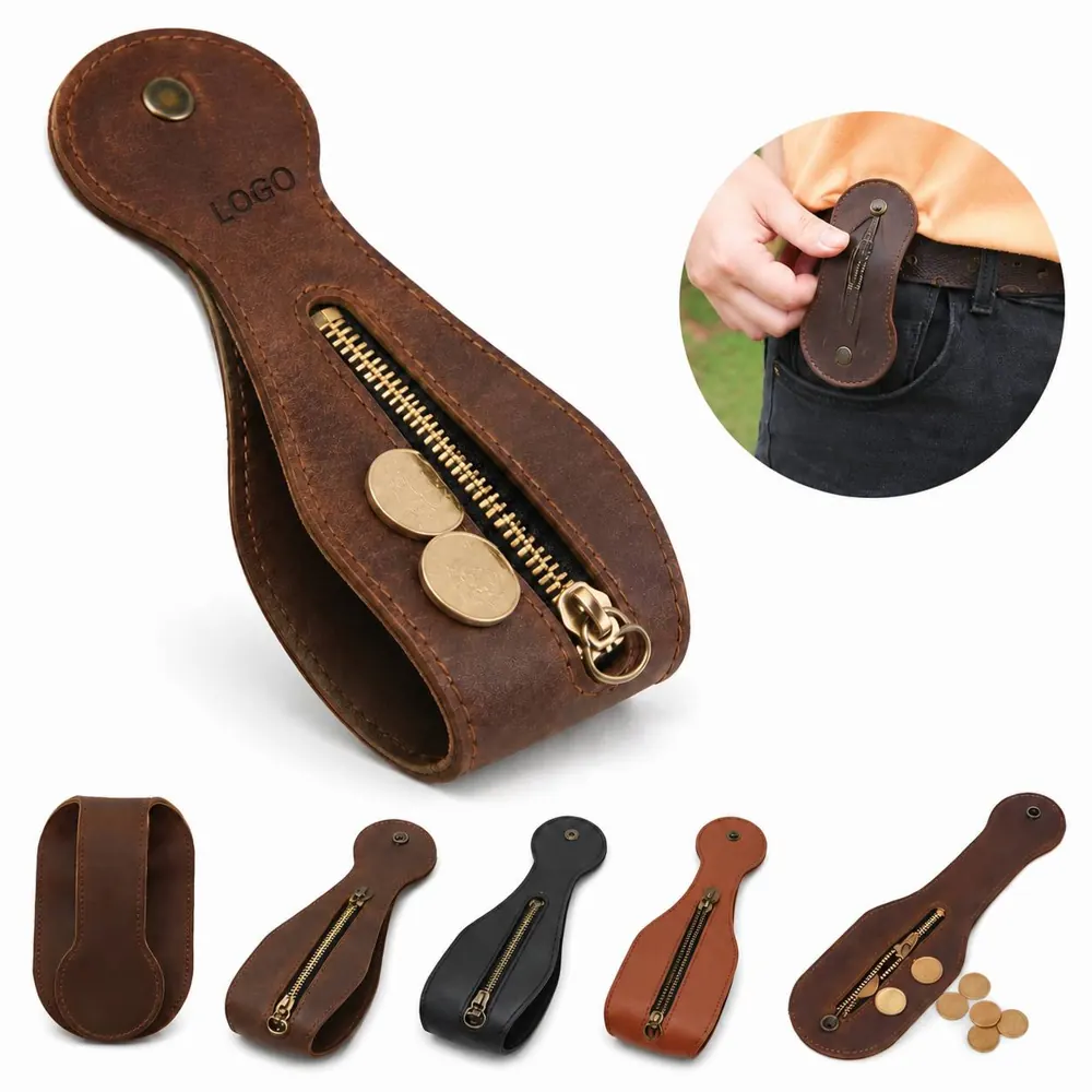 Vintage PU Leather Coin Purse with Zipper, Compact Waist