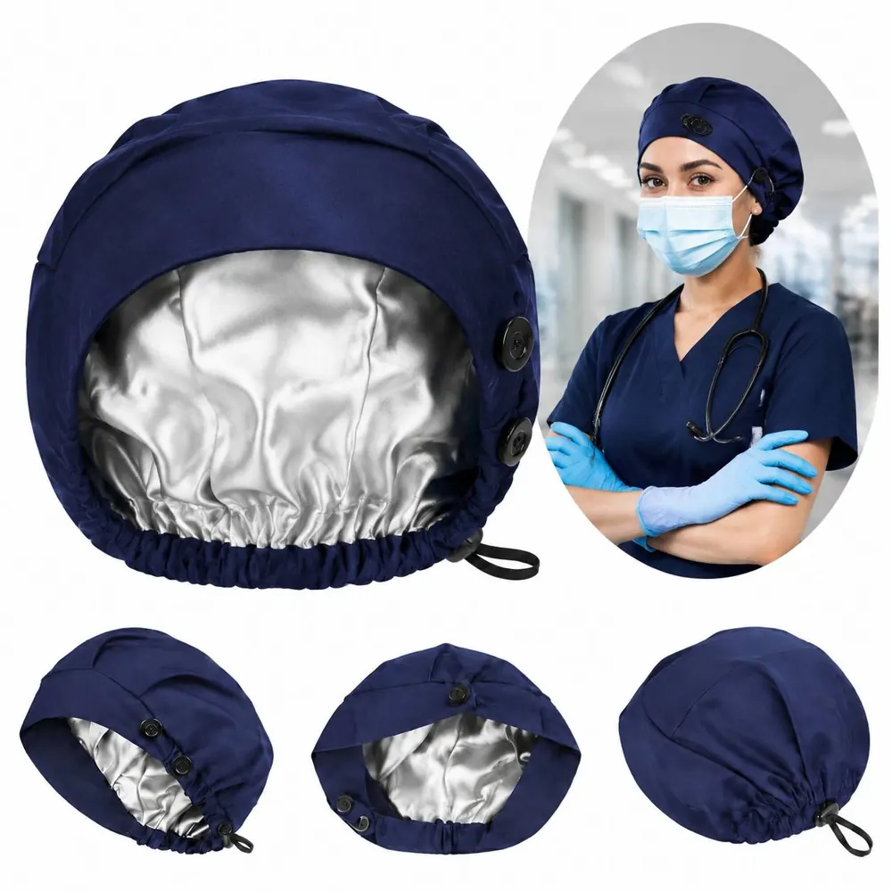 Cotton Satin Bouffant Scrub Cap with 4 Buttons & Sweatband 2