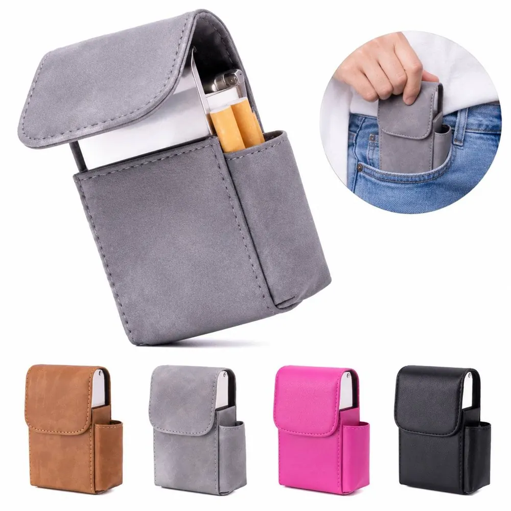 Magnetic PU Cigarette Case with Lighter Pouch Holder 2