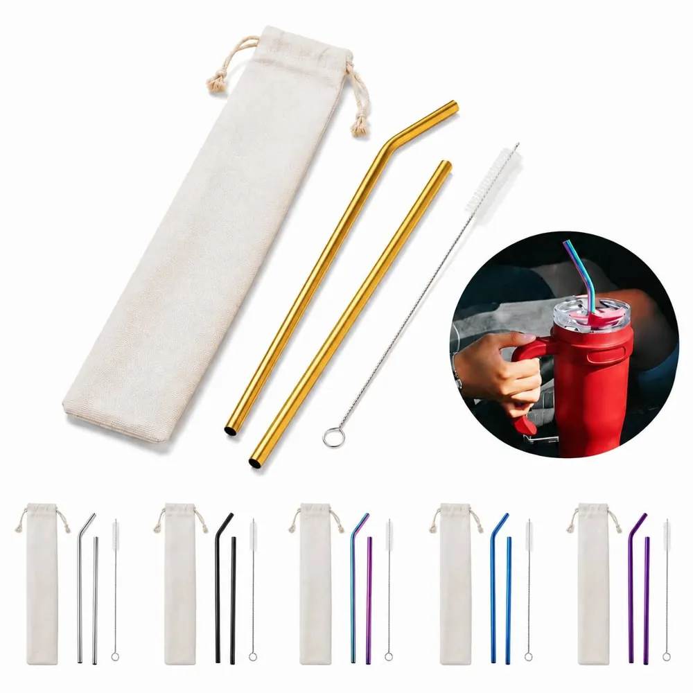 Reusable Stainless Steel Straw Set with Cotton Pouch 2
