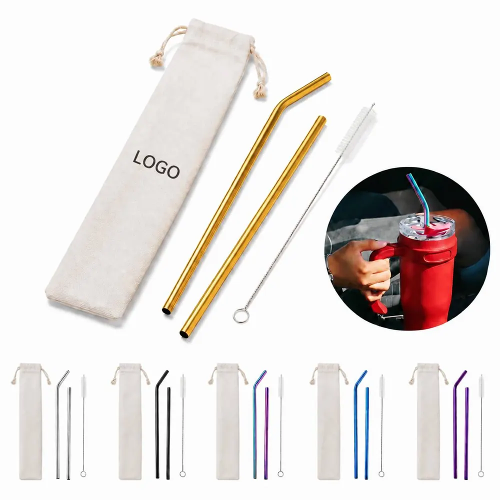 Reusable Stainless Steel Straw Set with Cotton Pouch