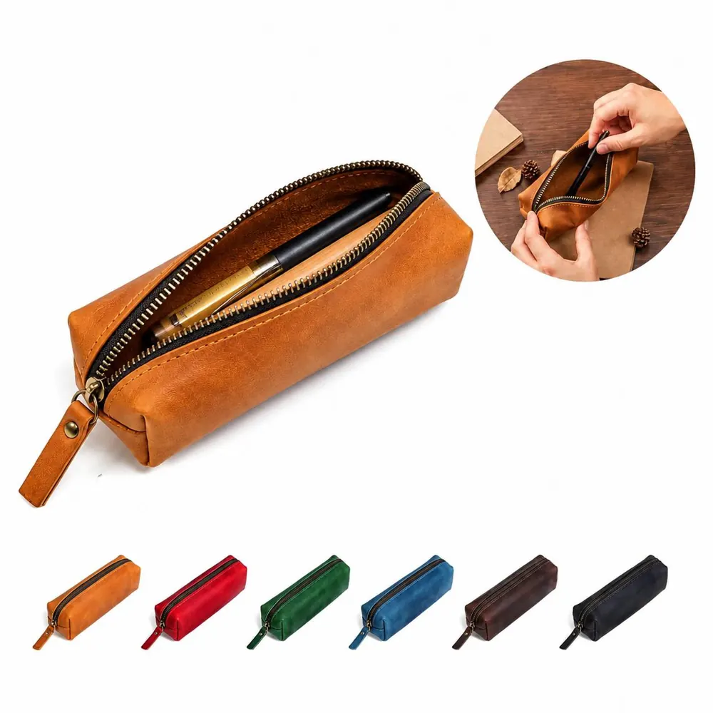 Crazy Horse Leather Pencil Case, Vintage Style Storage Pouch 2