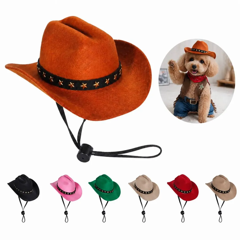Adjustable Pet Cowboy Hat with Gold Star Pin 2