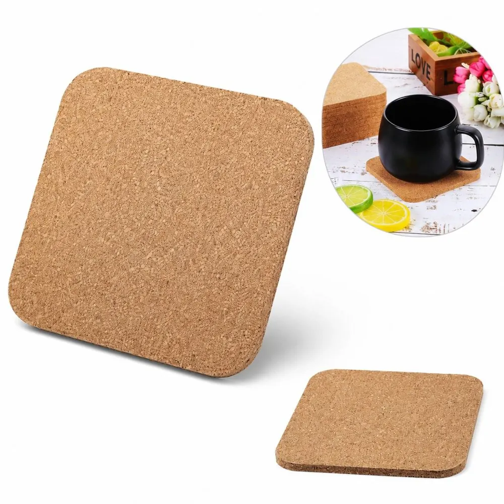 Natural Cork Coaster Set Absorbent Non-Slip for Cups 2