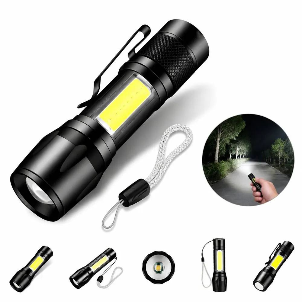 Mini Rechargeable Zoom Flashlight with Side Light, Alloy 2