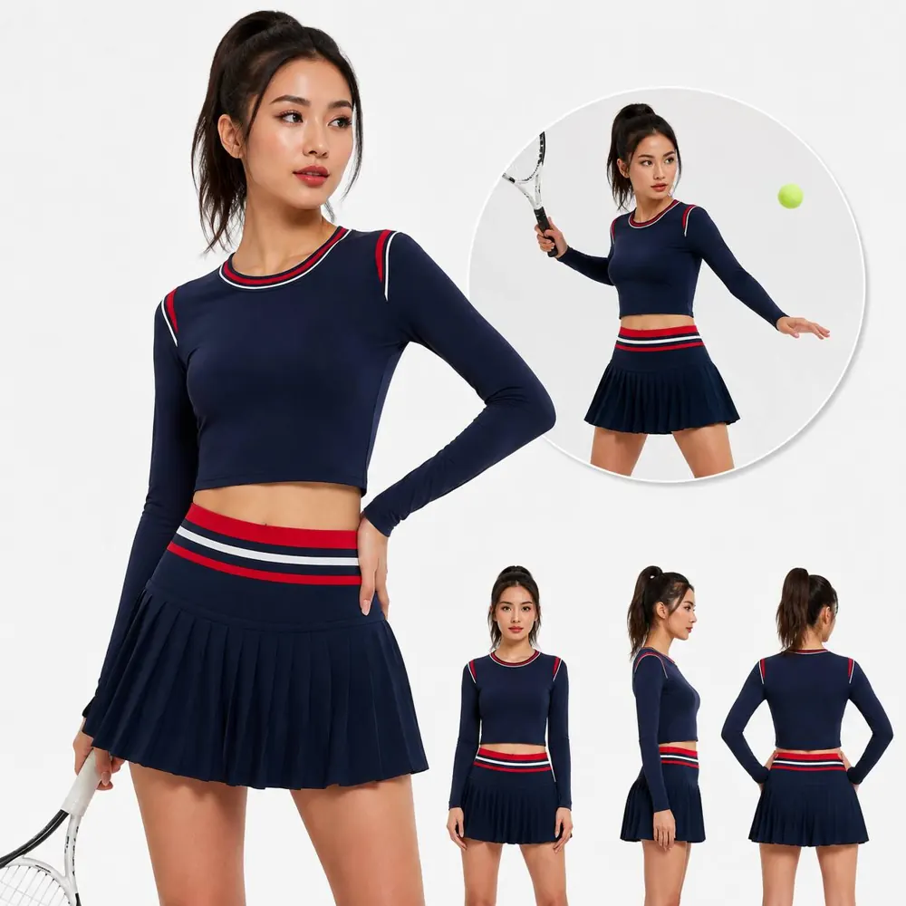 Women's Cropped Compression Yoga Top Long Sleeve Color-Block 2