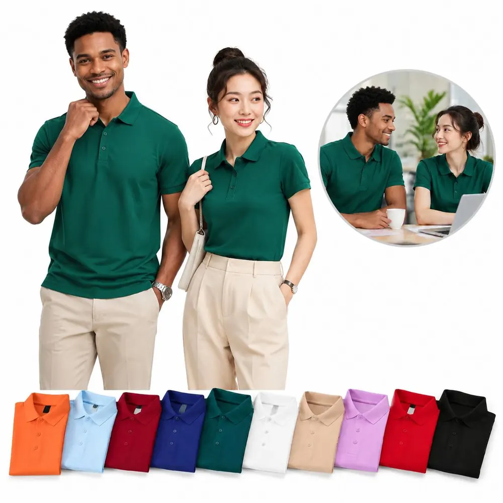 Unisex Short Sleeve Wrinkle-Resistant Cotton Blend Polo 2