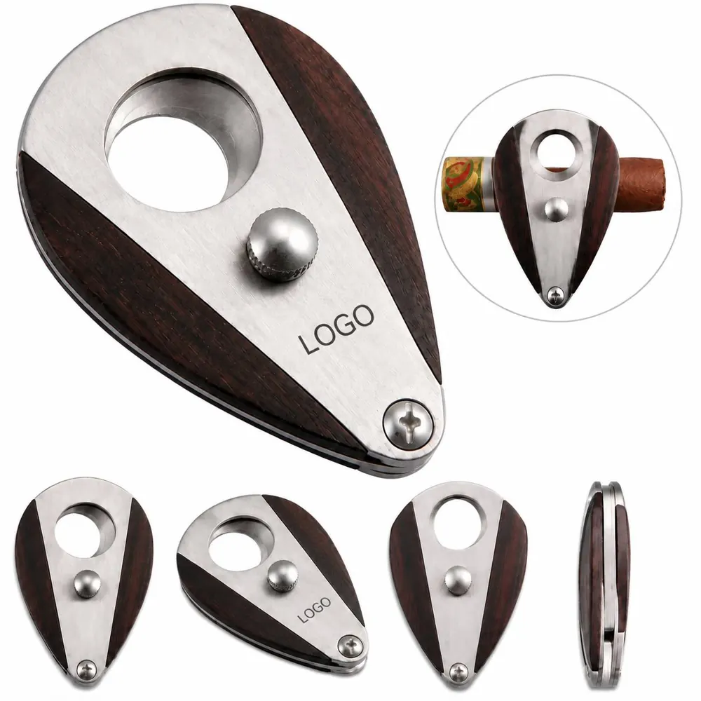 Wooden Waterdrop Cigar Cutter with Stainless Steel Blade