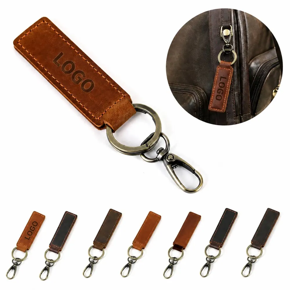 Vintage Leather Keychain with Patina Finish
