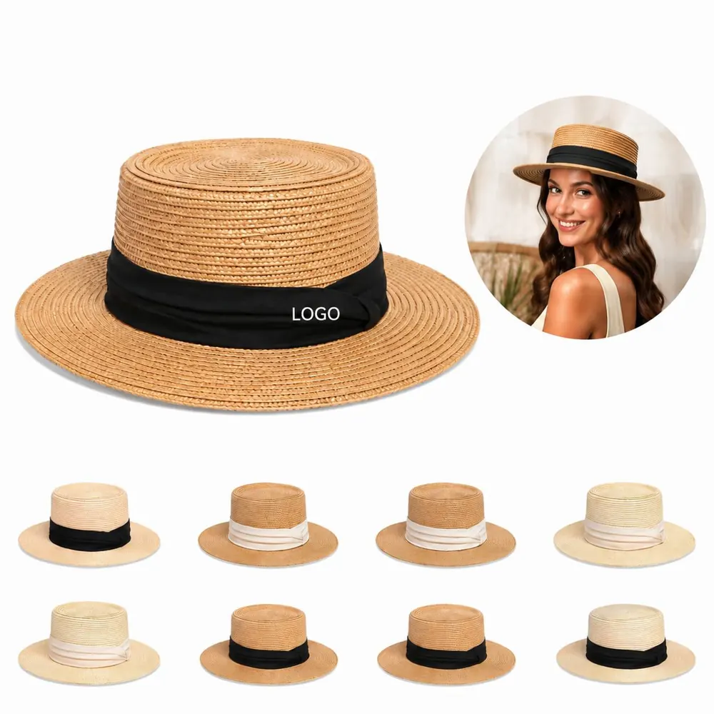 Wide Brim Flat Top Straw Sun Hat for Beach Garden