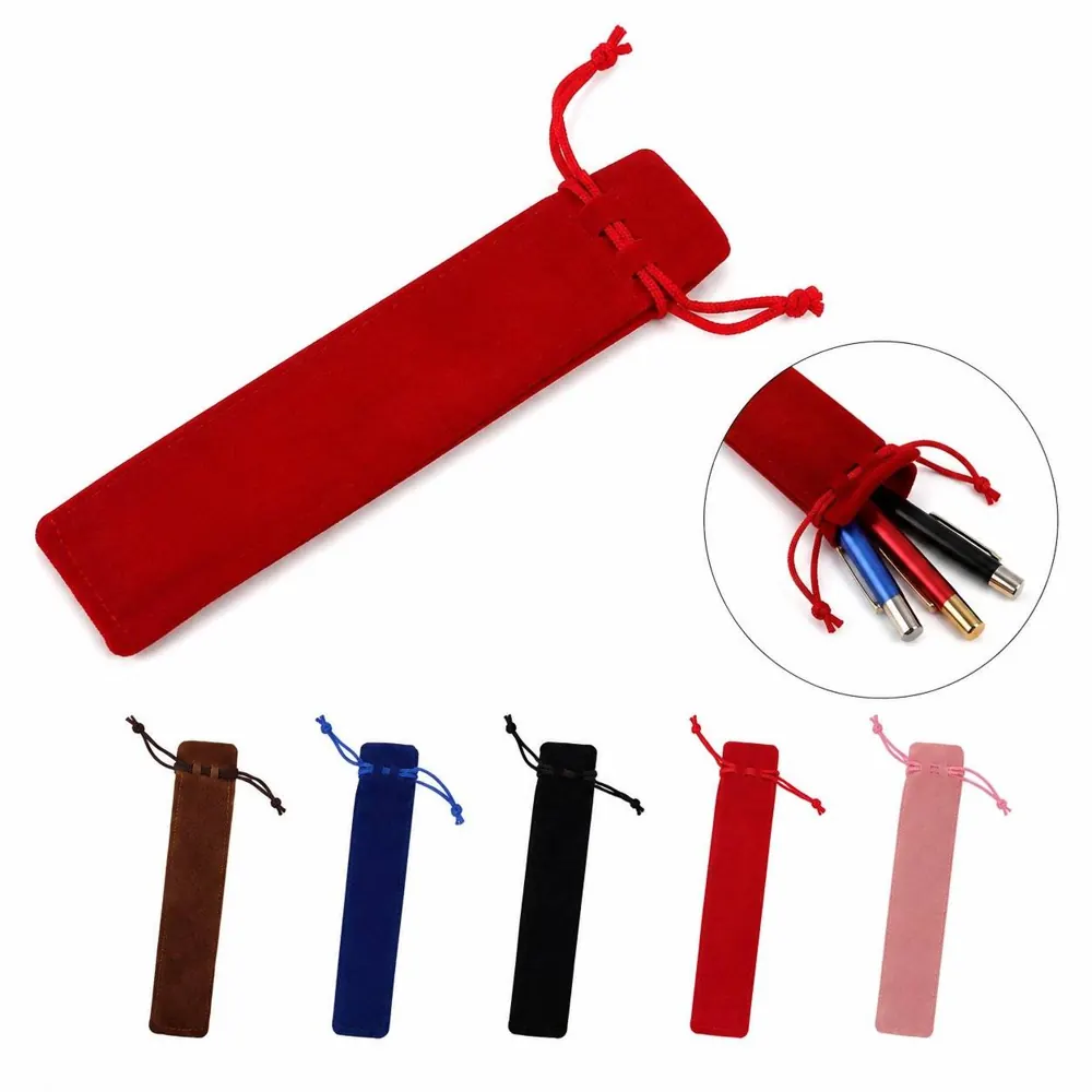 Double-Sided Velvet Drawstring Pencil Pouch with Two 2