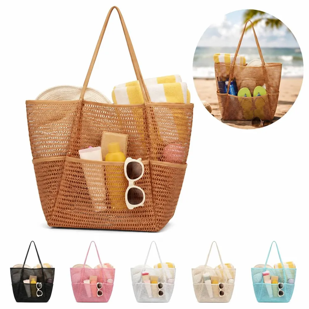 Large Mesh Beach Tote Bag with Multiple Pockets 2