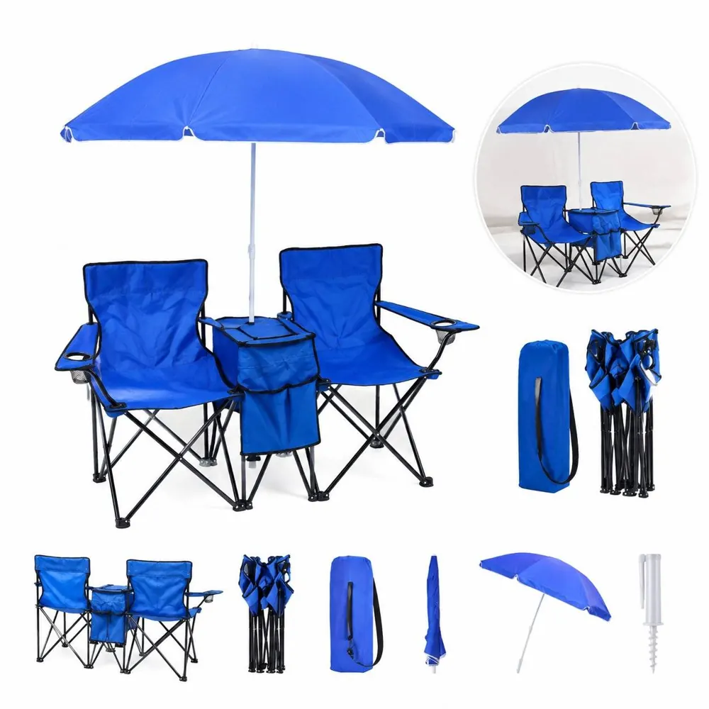 Folding Beach Chair Set with Adjustable Sun Umbrella 2