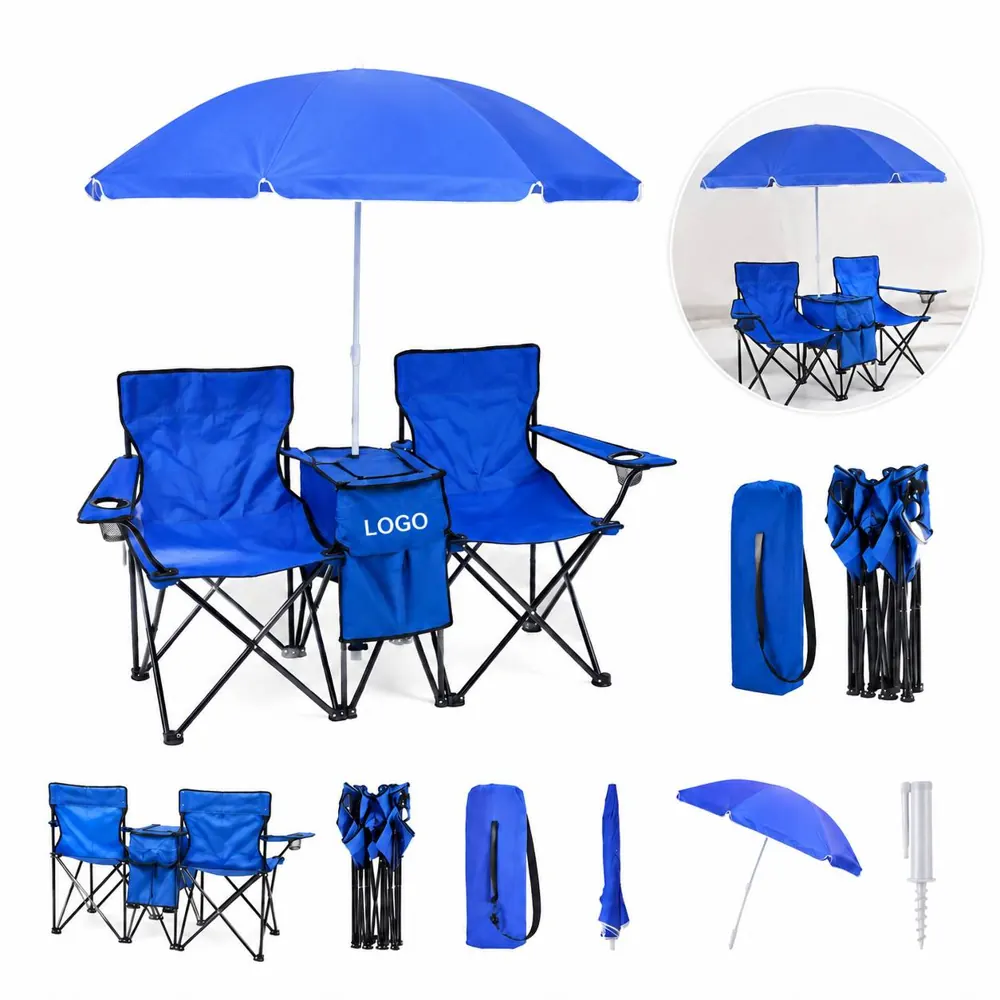 Folding Beach Chair Set with Adjustable Sun Umbrella