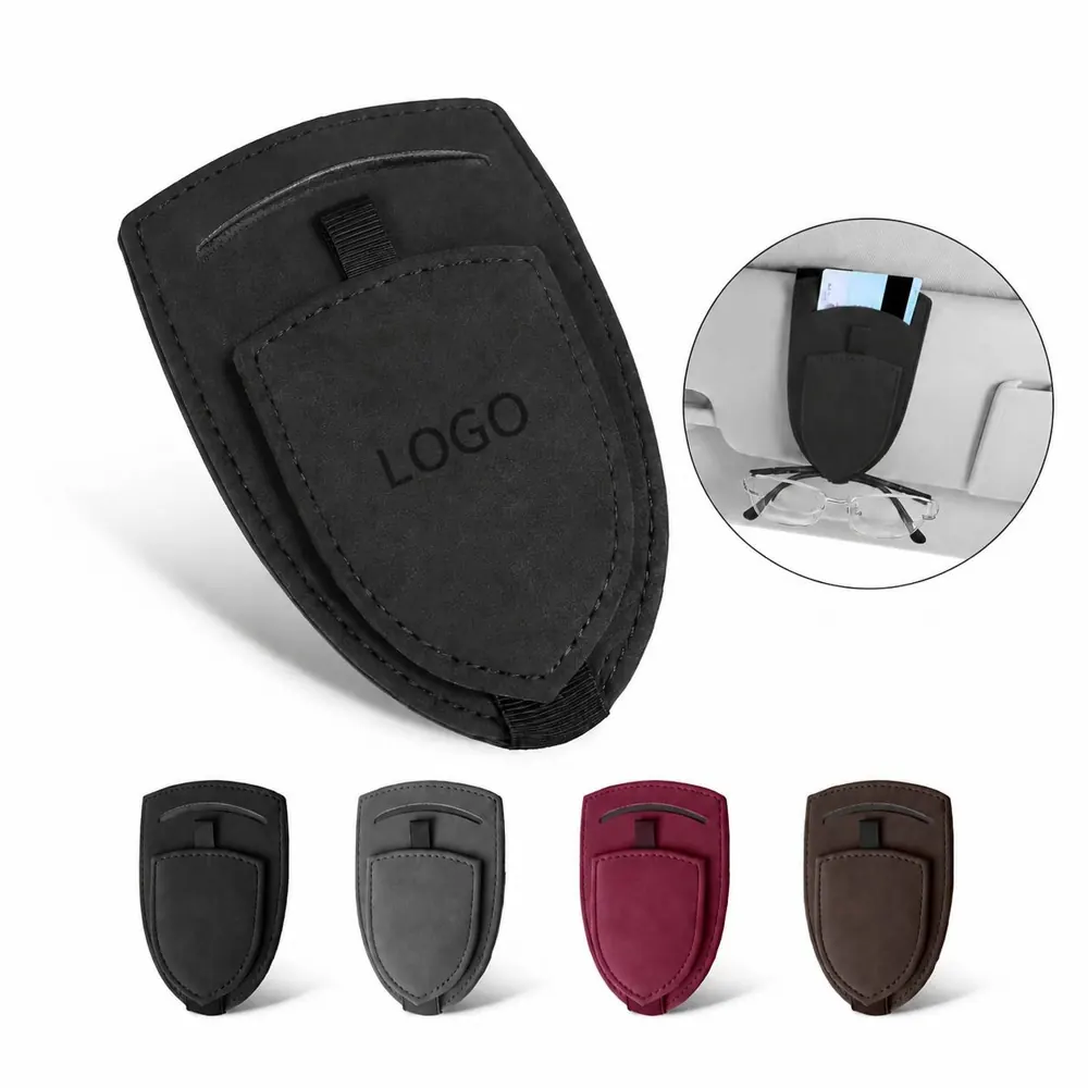 Magnetic Leather Car Visor Glasses Clip with Card Holder