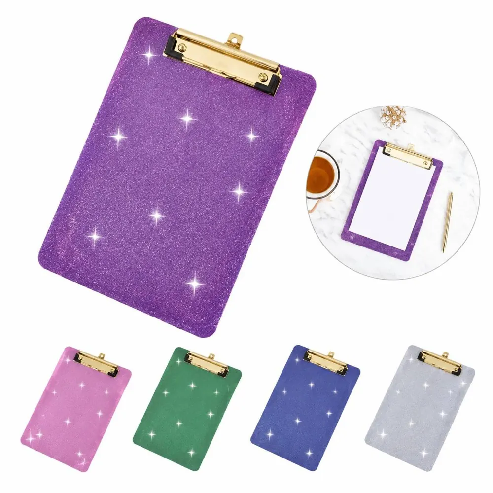 A4 Acrylic Clipboard with Gold Clip, Clear Glitter Writing 2