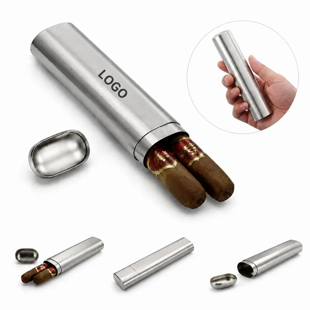 Stainless Steel Cigar Tube Case with Screw-On Cap for Travel