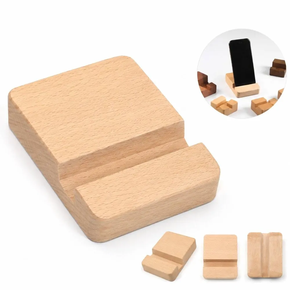Natural Wood Phone Stand Holder for Desk, Ergonomic Viewing 2
