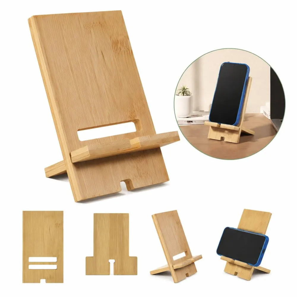 Natural Bamboo Phone Stand with Secure Non-Slip Slot 2