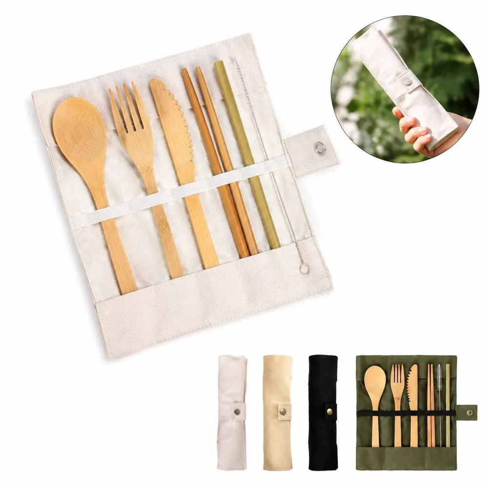 Eco Bamboo Cutlery Set for Outdoor Dining, Reusable Flatware 2
