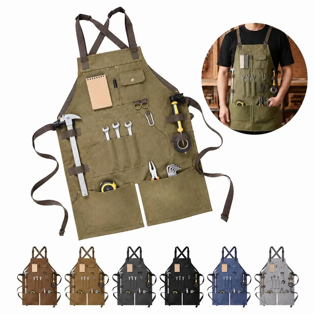 Waterproof Canvas Work Apron with Pockets and Tool Loops 2