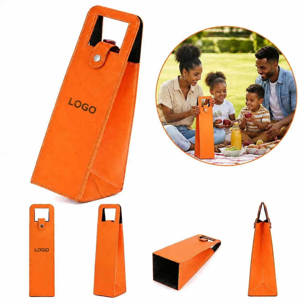 PU Leather Wine Tote Bag for Single Bottle with Padded