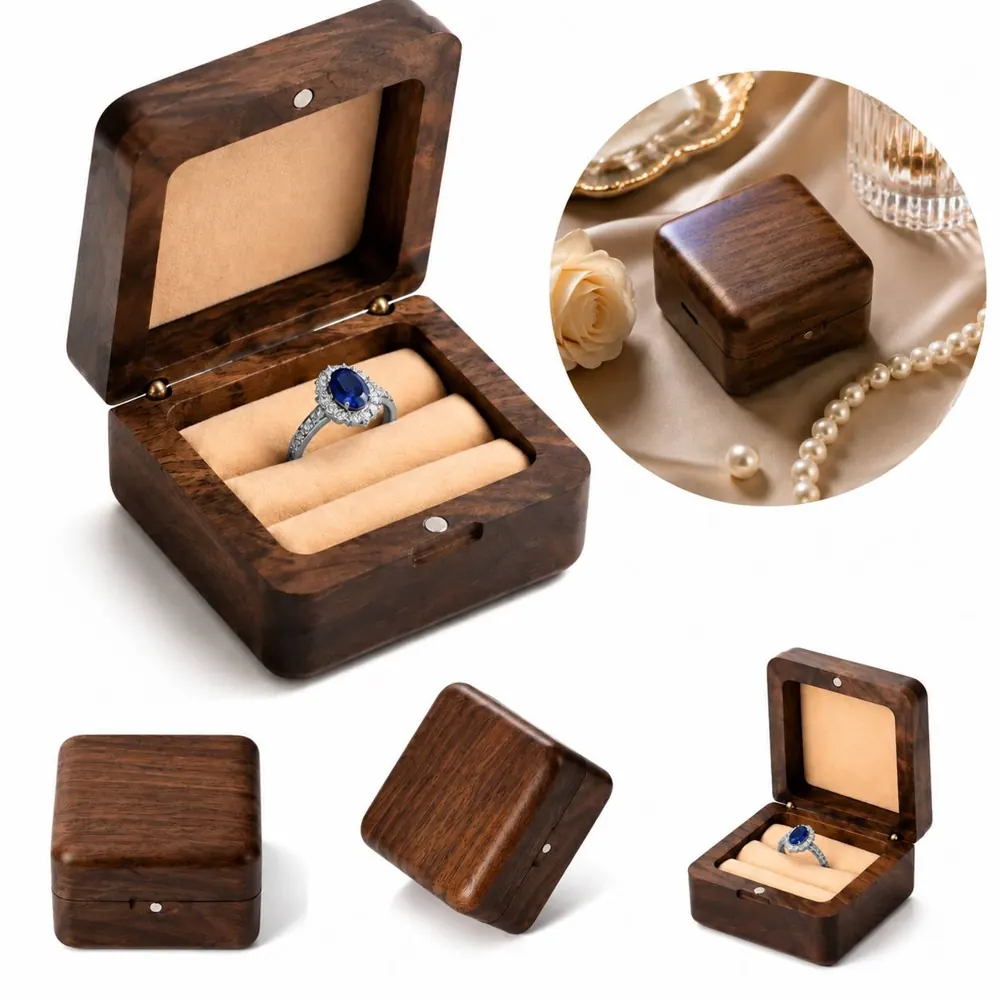 Black Walnut Ring Box with Magnetic Closure 2