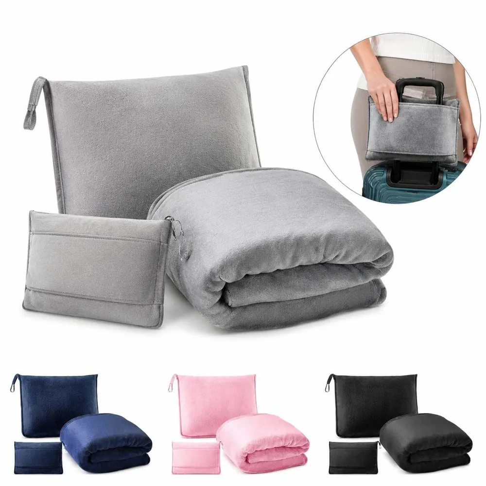 Microplush 2-in-1 Travel Pillow Blanket with Carry Pouch 2