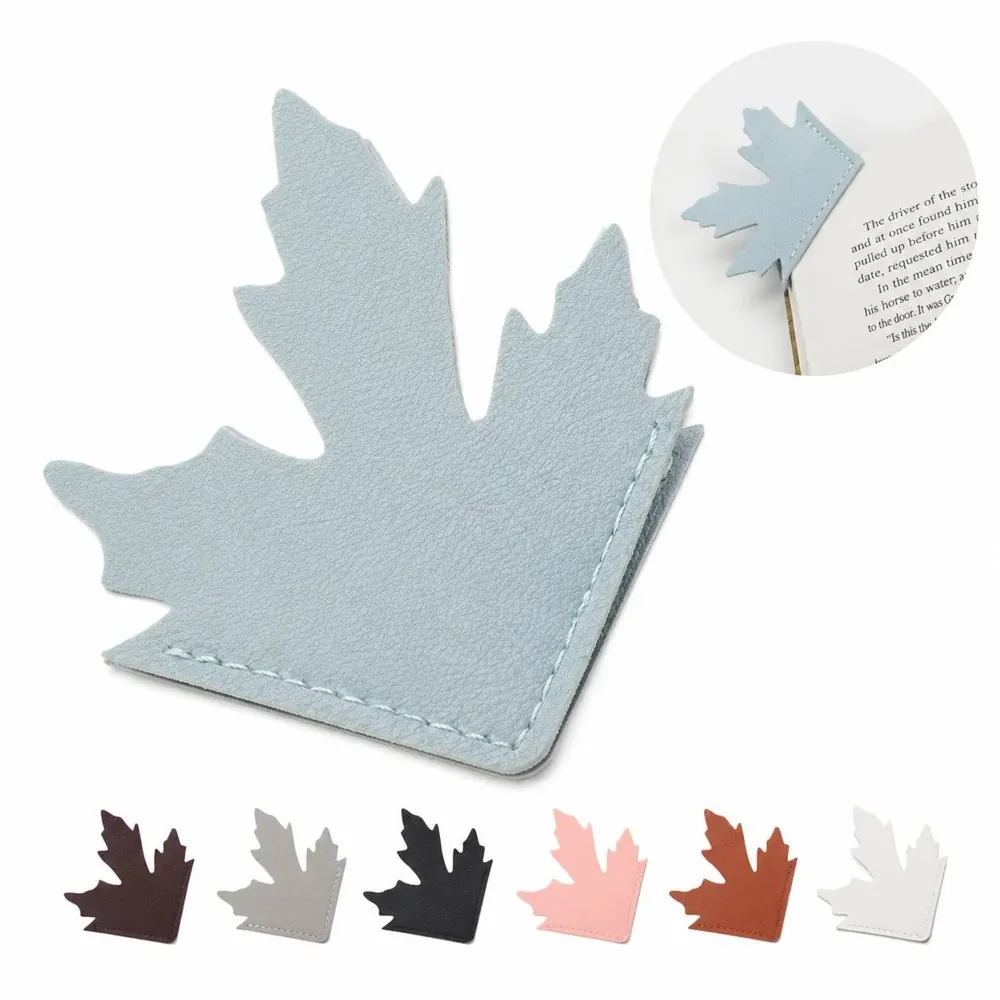 Handmade PU Leather Maple Leaf Bookmark, Durable Page Marker 2