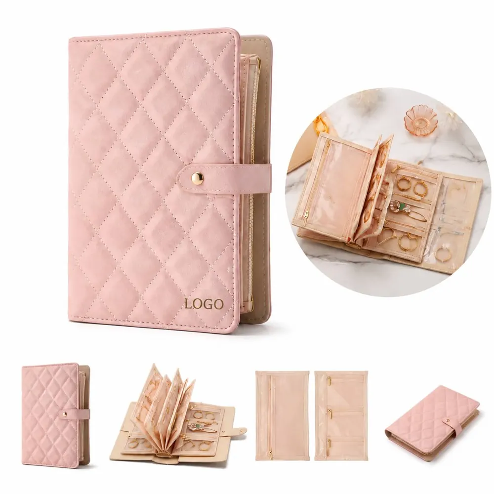 Foldable PU Leather Jewelry Book Organizer with Clear