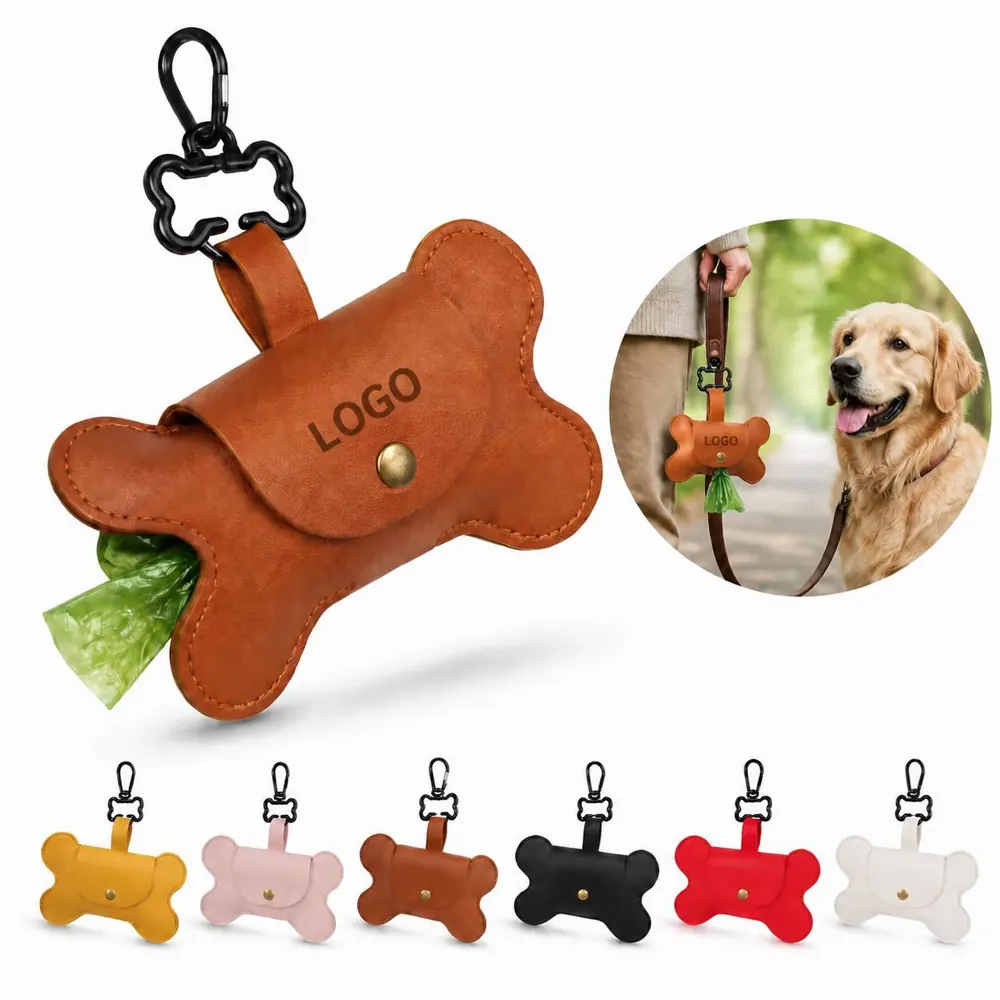 PU Leather Pet Waste Bag Dispenser with Clip for Leash