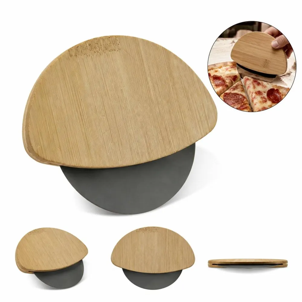 Wooden Handle Pizza Cutter with Stainless Steel Blade 2