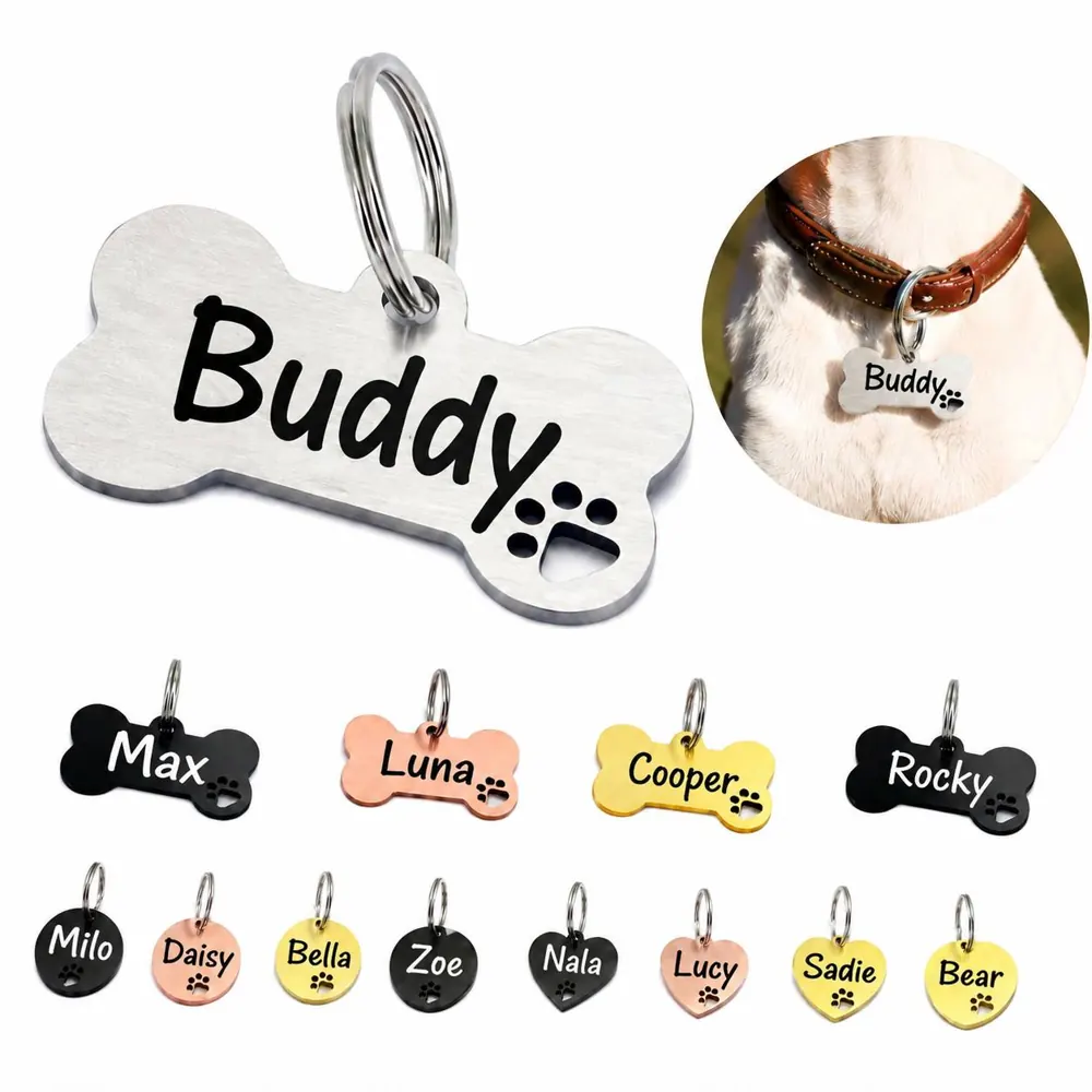 Stainless Steel Pet ID Tag with Engraving Ring for Dogs Cats 2
