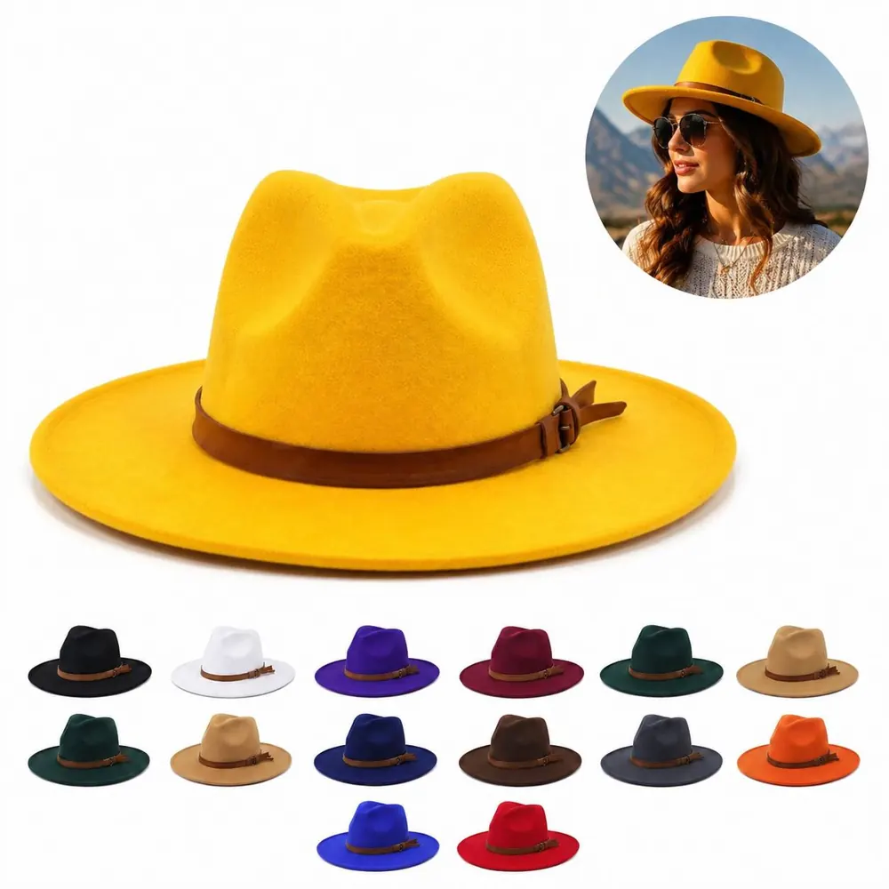 Vintage Wool Felt Wide-Brim Fedora Hat 2