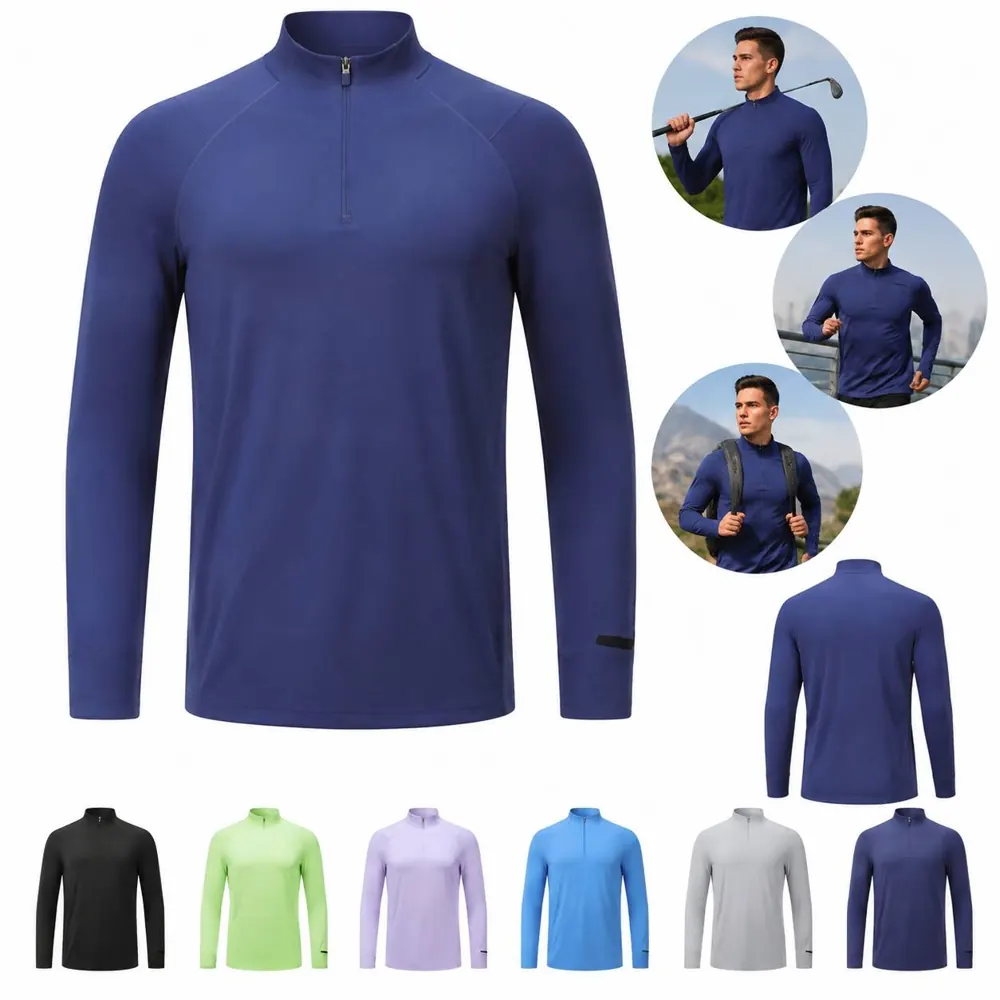 Men's Quick Dry Zip Long Sleeve Tee for Outdoor Sports 2