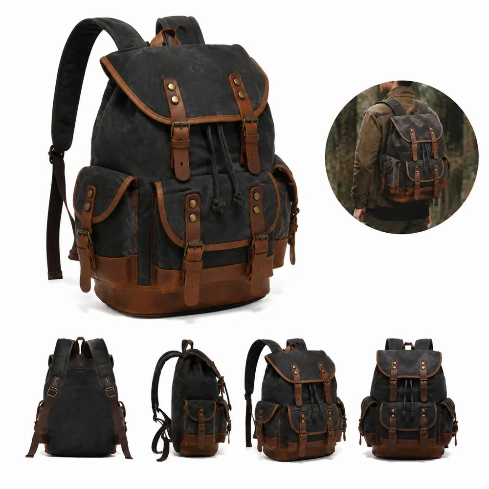 Vintage Waxed Canvas Backpack for Outdoor Travel & Daily Use 2
