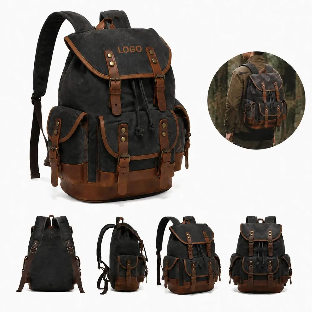 Vintage Waxed Canvas Backpack for Outdoor Travel & Daily Use