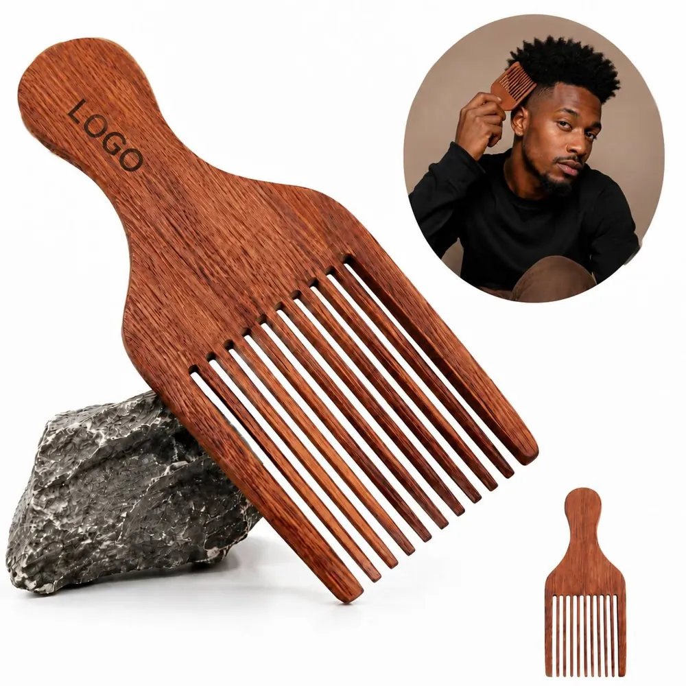 Wide-Tooth Wooden Beard Comb for Grooming and Afro Hair Lift