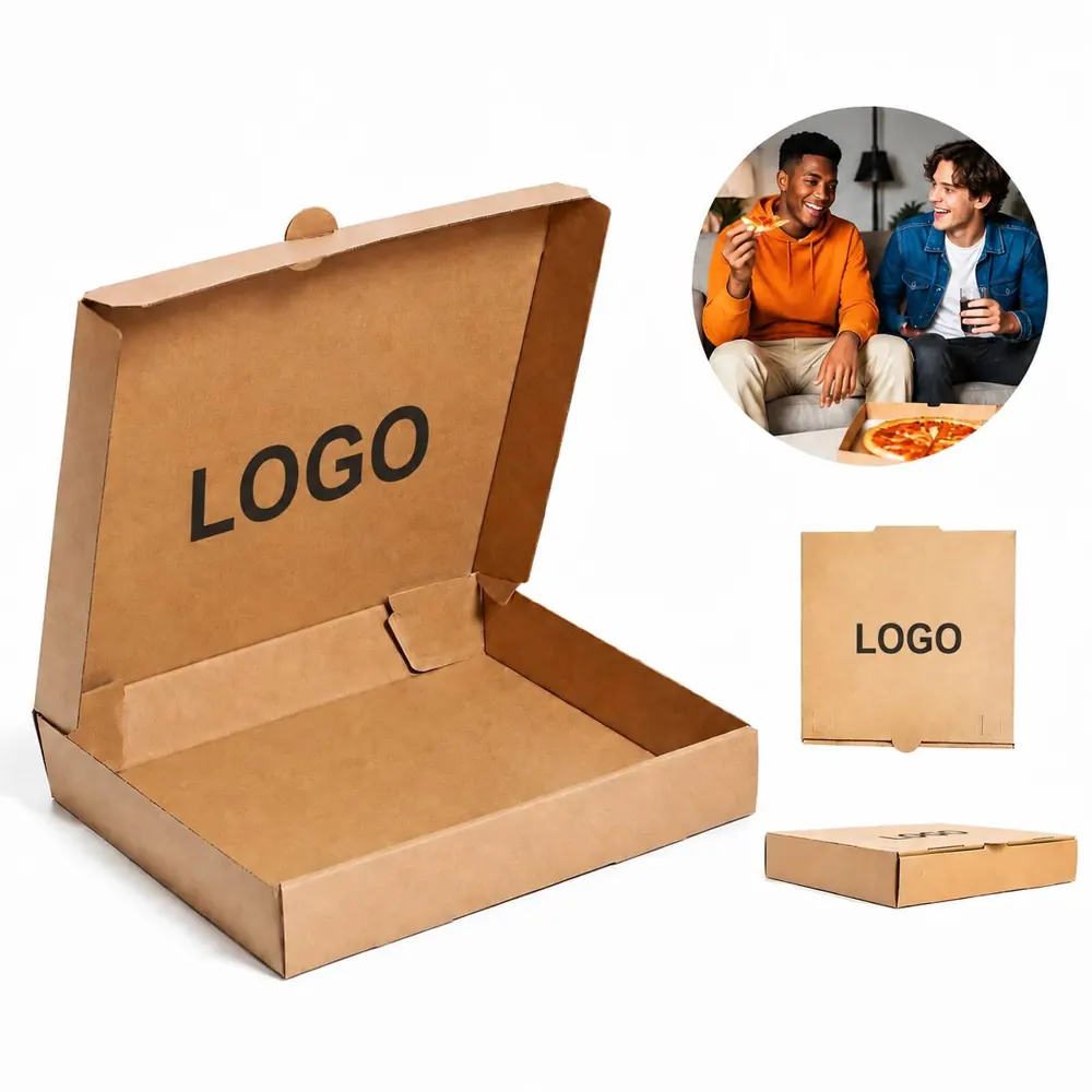 Kraft Corrugated Pizza Box for Takeout Delivery, Sturdy