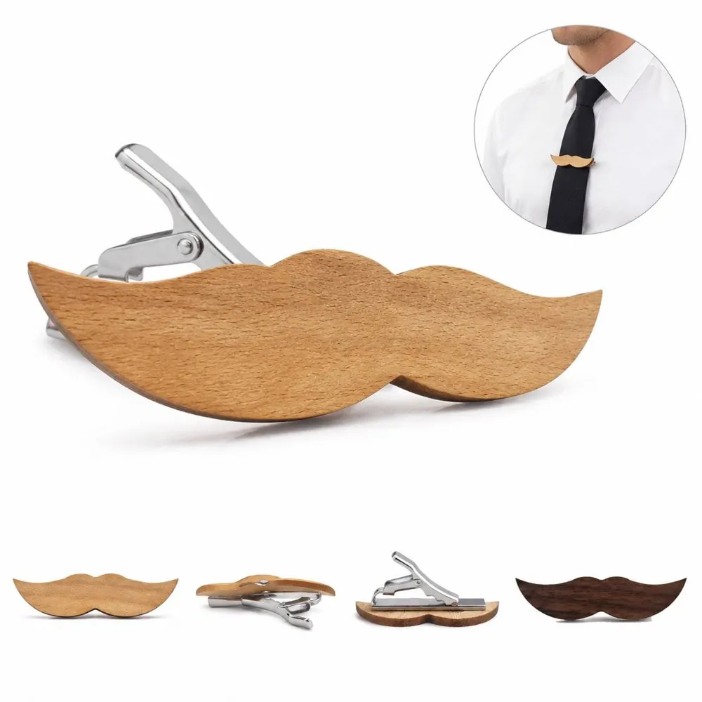 Wooden Mustache Tie Clip Novelty Necktie Bar 2
