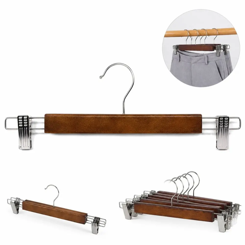 Natural Wood Skirt & Pant Hangers with Non-Slip Clips 2