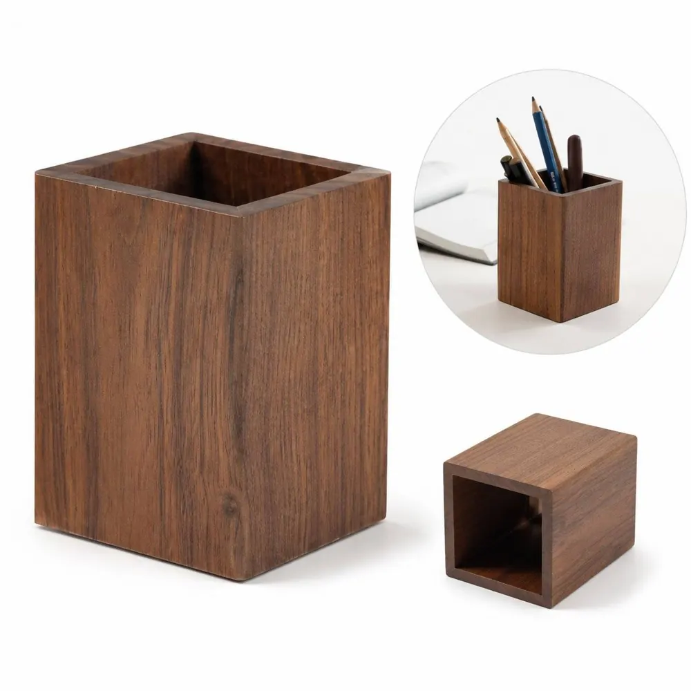 Walnut Wood Pen Holder with Multi-Compartment Desk Organizer 2