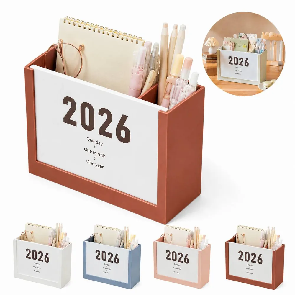 2026 Desk Calendar with Pencil Holder for Office 2